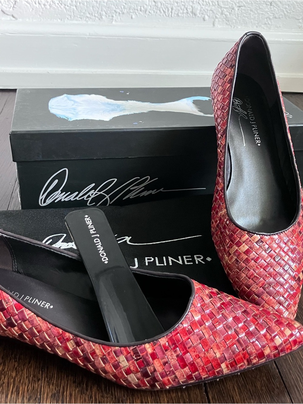 Donald J. Pliner Red Woven Leather Pumps